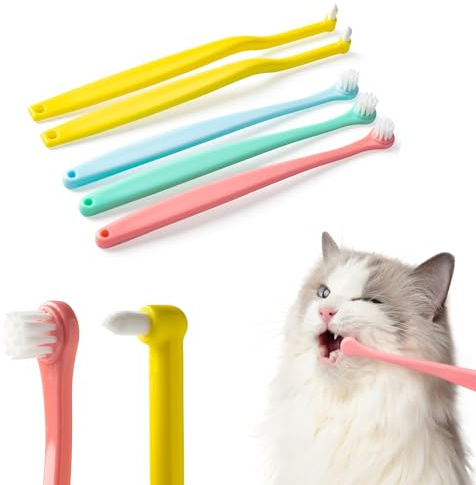 E.M&S.T by Emmeliestella Small Dog & Cat Toothbrush Micro Head, Cat Dental Care, Pets Toothbrush, Oral Hygiene, Easy to Handle, Deep Clean, Soft Bristles, Multi-Angle, Round&Pointed Toothbrush, 5 PCS