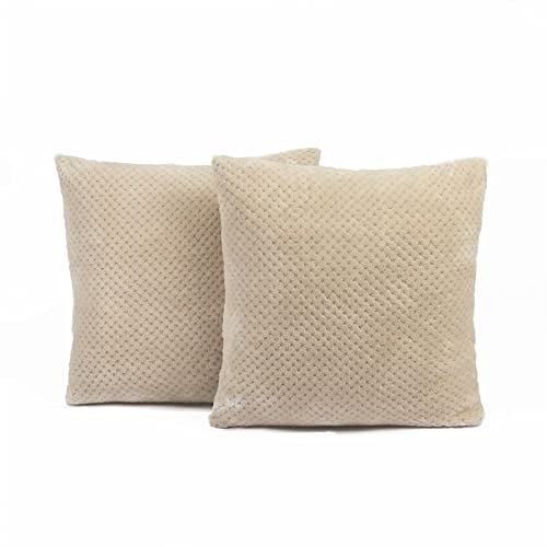 Brentfords Waffle Fleece Cushion Covers Set of 2 Plush Scatter Home Decor Pack 45 x 45 cm, 18 x 18 - Natural Mink