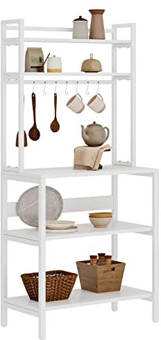 DlandHome Etagères de Rangement Cuisine Meuble Rangement Industriel 80x40x170cm Support d'outil Polyvalent à 5 niveaux Desserte de Cuisine avec Tablettes pour Micro-Ondes, Outils de Cuisine, Blanc