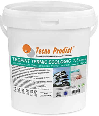 Tecno Prodist TECPINT TERMIC ECOLOGIC (7,5 Litres) Peinture à la chaux, isolation thermique et acoustique, intérieur - extérieur à l'eau, 100% Naturel, Murs et Plafonds, respirant - Inodore (BLANC)