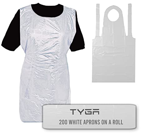 TYGA Store | 200 Disposable White Aprons on a Roll - Easy Dispense Apron for Medical, Cleaning, Painting, Hairdressers, Baking & Chefs - PPE (White) (Roll of 200) (1)