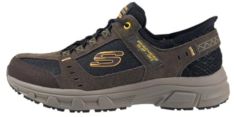 Skechers Men's Oak Canyon Consistent Winne Hands Free Slip-in Hiking Shoe, Brown Leather/Textile/Synthetic/Black Trim, 12 UK