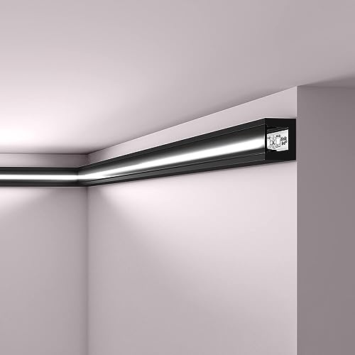 NOËL & MARQUET IL12 BLACK Lichtleiste 2m | Schwarze LED-Leiste für indirekte Beleuchtung 20x25mm | Lichtundurchlässiges HDPS-Profil Schwarz Matt für Wand & Decke