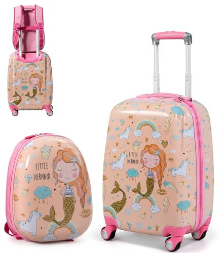 SOARS Kinderkoffer & Rucksack, Kindertrolley mit Rollen & verstellbarem Griff, Koffer Set, Kindergepäck, Reisekoffer Kinder Jungen & Mädchen, für Spielzeug, Kleidung (Wassernixe, 12+18)