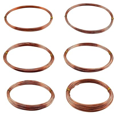 ZDLSDL alambre de cobre, alambre de cobre suave para la fabricación de joyas, 6 rollos 18/20/22/24/26/28 calibre 196ft/60m, alambre de artesanía para DIY Crafts, jardinería electrocultivo