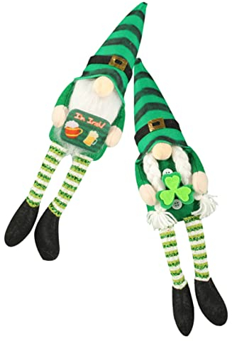 MUCKLILY 2st Gestreifte Puppe Mit Langen Beinen St Patricks Day Tischdekoration Plüschzwerg Sitzende Zwerge Mit Beinen St. Patrick Partyzwerg Wichtel- Esstisch Irland Füllwatte Büro