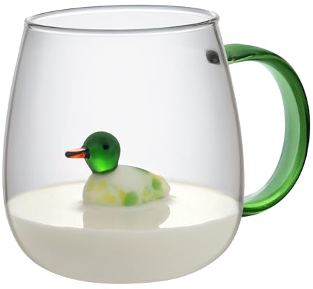 3D Animal Glass Coffee Mug, Handmade Cute Duck Inside 400ML with Handle, Heat Resistant Coffee Cup, Ideal for Coffee Tea Milk Juice Latte, Unique Gifts Duck Mug for Kids Women Men Birthday Gifts