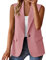 Gilet sans manches pour femme - Veste blazer élégante - Couleur unie - Avec poche, B012 Rose, L