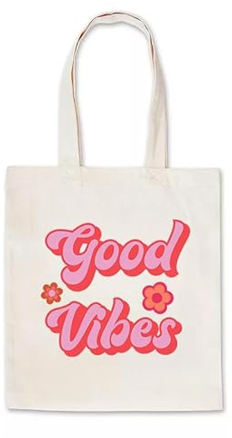 New Spirit Original Good Vibes Einkaufstasche, niedlich, ästhetisch, rosa Baumwolle