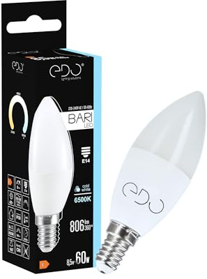 EDO, BARI LED-Glühbirne 8,5W CW, Kerze, E14, 6500K, 806lm, 220-240V, nicht dimmbar, led e14 6500K,sparlampen, led lampen glühbirne, sparlampe e14 1 Stück, EDO777667