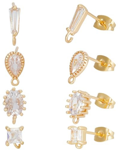 Beebeecraft 4 Styles 16 Stück Zirkonia Ohrstecker 18 Karat Vergoldetes Messing Ohrstecker Mit Schlaufe Für Die Schmuckherstellung
