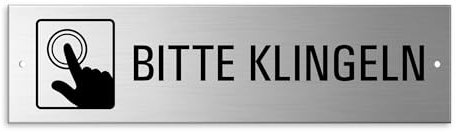 Türschild Bitte klingeln Aluminium Schild Edelstahl-Optik 150 x 40 mm 2-fach gelocht