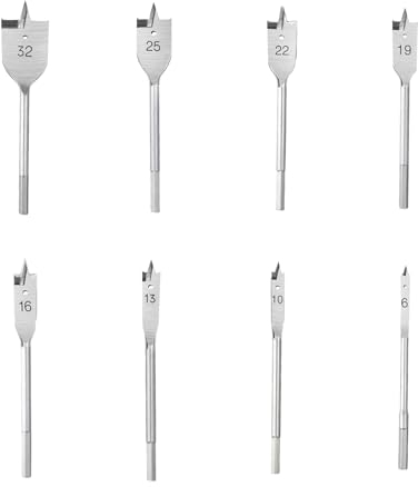 8 Piezas Juego de Brocas de Pala, Brocas Planas con Vástago Hexagonal, Juego de Brocas Planas para Madera, Ø 6-32 mm, Broca Plana para Madera Acero al Carbono, para Maderas Duras y Blandas, Plásticos