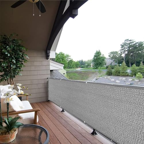 DANWU Balkon Sichtschutz 120 x 400 cm Seitenmarkise Wetterbeständiges Und Pflegeleichtes mit Ösen, Nylon Kabelbinder Und Kordel Deko für Balkongeländer, Grau