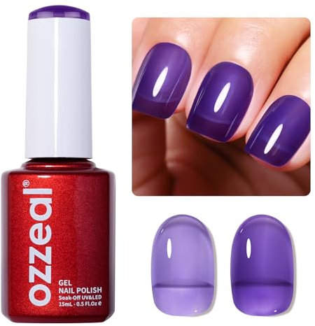 Ozzeal Vernis Semi Permanent Transparent, Violet Profond Transparent Gelée Gel Nail Polish Naturel French Vernis Gel UV Printemps Eté Cristal Vernis À Ongles Gels Soak Off UV Led 15ML