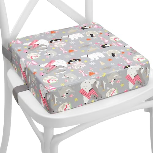 Kindersitzerhöhung Sitzerhöhung Stuhl Kind 32x32x8 cm - Sitzkissen Kinder Booster Seat Stuhlerhöhung Kissen für Kleinkind beim Esstisch Stuhlkissen und Babysitz Tiere Grau