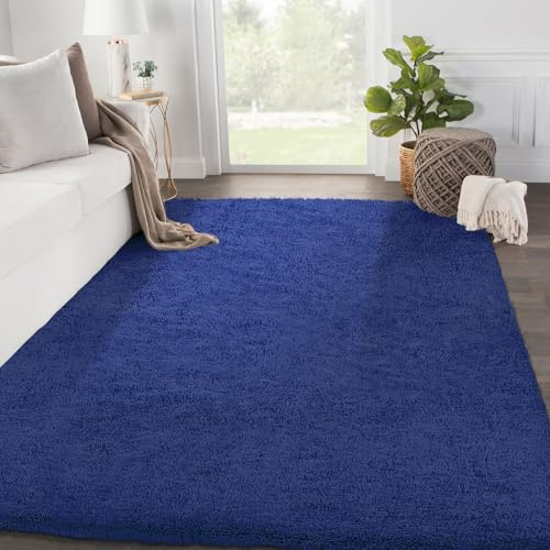 SOANNY Rugs Living Room, Soft Fluffy Shaggy Rug Navy Blue, 80x150cm | Soft Fluffy Shaggy, Plain Carpet, Machine Washable, Non Slip, Bedroom Dorm Office Lounge Bedside Sofa Nursery Home Decor