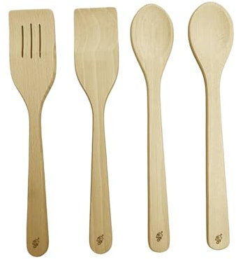 efo Wooden Spatulas for Cooking Set - Wood Spoons - Fish Egg Wok Slotted Spatula - Food Turner - Kitchen Essentials for Mixing Stirring - Housewarming Gift - Kitchen Cooking Utensils Set of 4