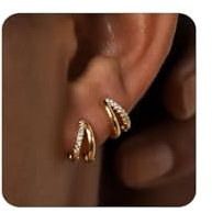 BelleVive Ohrringe mit 14 Karat Goldbeschichtung für Damen, Huggie-Ohrringe als Geschenk, Creolen mit ovalen Tropfenohrringen, CZ-Diamant-Duo-Creolen für Damen, trendiges Schmuckgeschenk