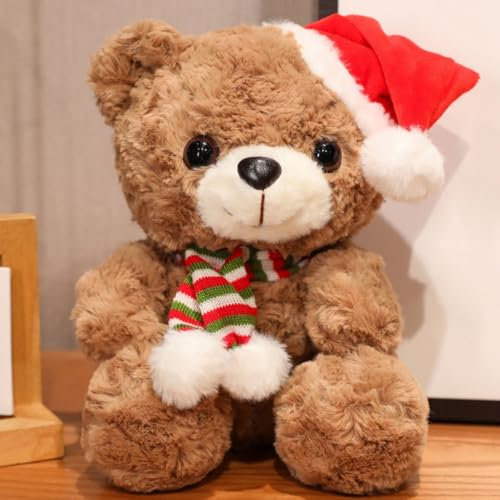 Teddybär Plüschtier, Plüsch Bären Spielzeug Klein, Teddybär-Spielzeug Bären mit Schal Mütze, Niedliches Mini Teddybär (25 cm,Braun)
