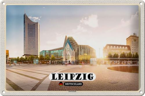 Femer Blechschild Städte Leipzig Innenstadt Teich Gebäude 30x20cm