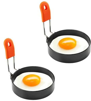 Egg Ring, Round Egg Rings, 2pcs Stainless Steel Egg Rings, Round Egg Rings Non Stick Stainless Handle Fried and Poached Egg and Nonstick Pancake Cooking Rings Egg Egg Moulds for Fried Eggs
