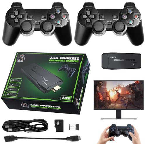 Mineup Retro Konsole Spielkonsole Game Stick, 64G HD Classic Game Stick Mit 2 Gamepads, 20000+ Spiele HDMI Plug & Play Wireless Retro Game Stick Für TV, Geschenk Spiele Für Jungen Und Erwachsene