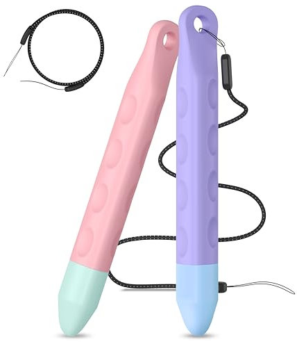 Kid-Friendly Stylus Pens for Touch Screens - 2 Pack Anti-Rolling Stylus for Kids, Compatible with iPad, iPhone, Tablets, Kindle, and All Touch Screen Devices（Pink + Purple）