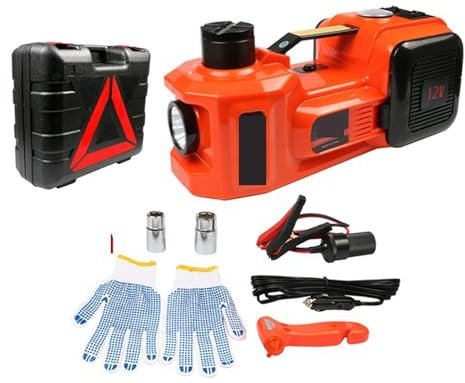 Hydraulic Jack, Car Jack 12V 5T 45cm 3 in 1 Electric Hydraulic Floor Rolling Jack Tire Inflator Pump LED Flashlight Safe Hammer Tire Repair Tool