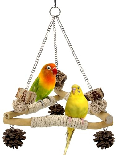 Jevnd Bird Swing for Cage with Chew Toys, 3 Sisal-Wrapped Stable Perches(S)