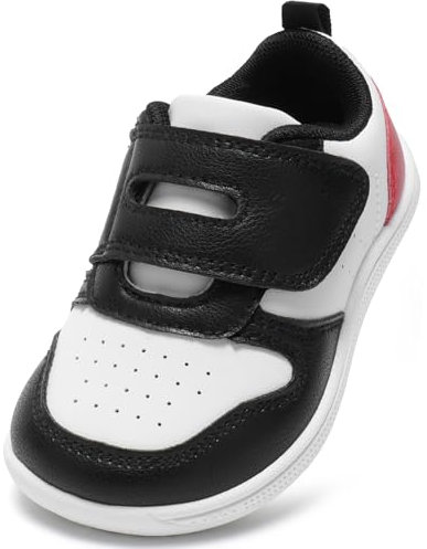 STQ KIDS Mode Basket Enfant Garcon Fille Chaussures Barefoot Facile à Nettoyer Chaussures Pieds Nus Larges pour Enfants Respirant Antidérapant Mixte Bebe Sneakers Noir Rouge 27 EU