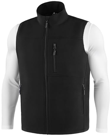 WENTTUO Mens Waterproof Softshell Vest, Fleece Lined Windproof Golf Vest