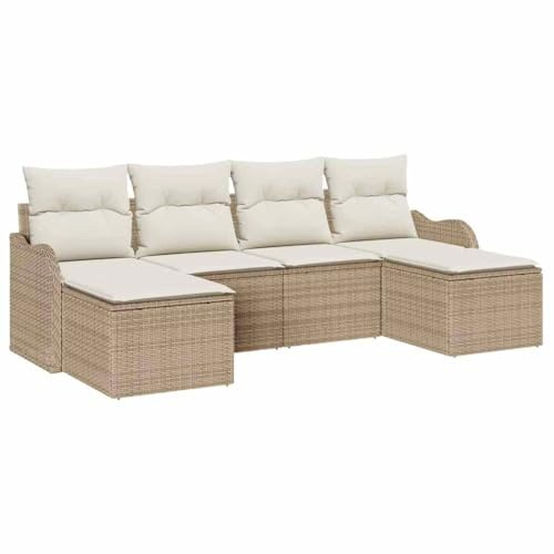 vidaXL 6-teiliges Garten-Sofa-Set aus Poly Rattan mit wetterfesten Kissen in Beige. Ideal für deinen Garten oder Balkon. Bequeme Sitzanordnung mit verstellbaren Elementen für Deine Terrasse.
