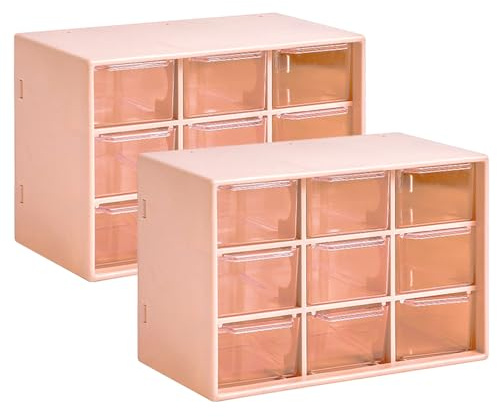 GAESHOW 2Pcs Small Storage Drawers, Mini Plastic Drawer Organiser, 9 Drawer Organiser Drawers Unit Desktop Craft Drawer Cabinet for Sewing, DIY Crafts, Office Supplies and Jewelry