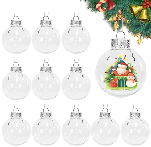 Spetsbst 8cm Transparent Weihnachtskugeln zum Befüllen 12x Christbaumkugeln | Plastik DIY Befüllbare Kugeln Christbaumschmuck für Weihnachten Party Dekoration