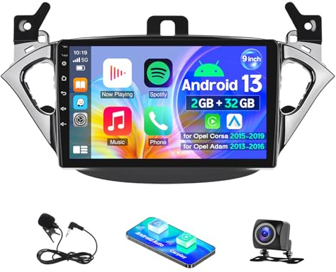 Car Stereo 2 Din for Opel Vauxhall Corsa E 2015-2019 with Carplay Android Auto GPS Navi 9in IPS Touchscreen Mirror Link WiFi Navi Bluetooth EQ FM/RDS DSP Backup Camera SWC+ Mic, 2G+32G