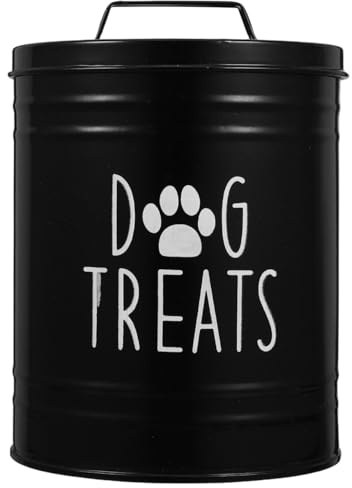 Amosfun Small Metal Dog Treat Container, 1.8L Pet Food Storage Jar with Airtight Lid, Dog Biscuits Storage Tank, Portable Pet Food Container - 12x12x16.5cm