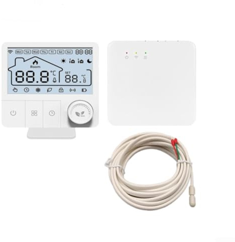 WiFi Thermostat with Receiver, Tuya-Electric Floor Heating Thermostat Gas Wall-Mounted Boiler Thermostat, for Boilers, Electric & Water Underfloor Heating, Programmable(Electric Underfloor Heating)