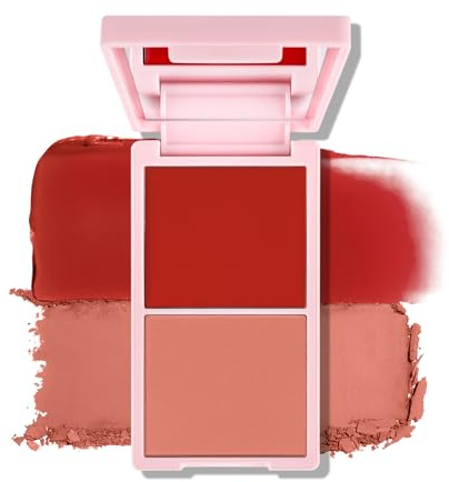 KYDA 2 Colors Cream and Powder Blush Duo, Two Tone Pigmented Buildable Pressed Powder, Rosy Natural Cheeks Matte Finish, for All Skin Color, 03
