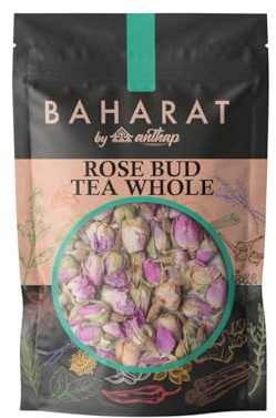 Baharat By Anthap Whole Rose Bud Tea, 100% Natural Dried Rosebuds, Caffeine Free Herbal Tea, Aromatic & Calming Floral Infusion, Perfect For Hot & Iced Tea, 250g