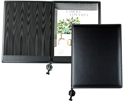 DELMON VARONE - Personalisierbare Urkundenmappe DIN A4 aus Cambridge Top Grain Leder schwarz, Dokumentenmappe mit 2 Einsteckleisten, Hardcover & Moiré Innenfutter für Dokumente, Zeugnisse & Urkunden
