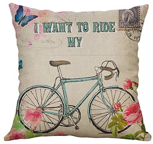 Xmiral Kissenbez黦e Kissenh黮len Leinenmischung Fahrrad Drucken Zierkissenbez黦e Versteckter Rei遶erschluss(45 x 45 cm,B)