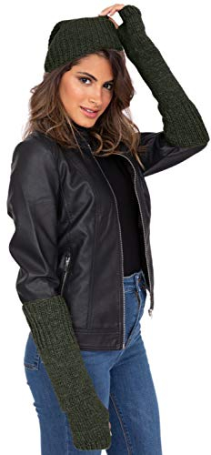 likemary Armstulpen Halbhandschuh Pulswärmer aus Merinowolle für Frauen - ethisches Geschenk - fingerlos Grün