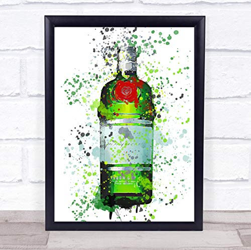 Watercolour Splatter Green Red Dry London Gin Bottle Wall Art Print