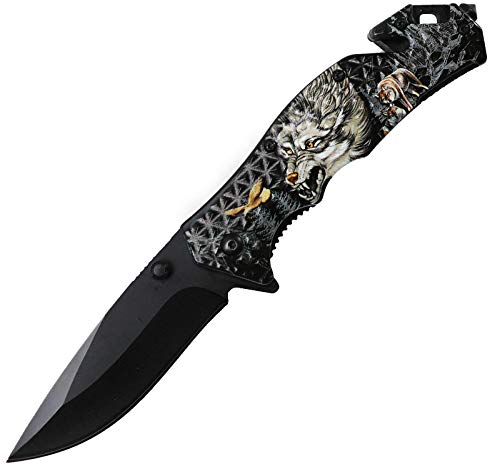 Wolf Messer Jäger & Outdoor Klappmesser Taschenmesser Multifunktionsmesser mit Jagd Motiv Geschenk Männer