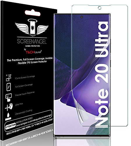 TECHGEAR Screen Protector fits Samsung Galaxy Note 20 Ultra [Screen Angel Edition] [In-Display Fingerprint Support] [Case Friendly] [Bubble Free] [FULL Screen Coverage] HD Clear Flexible TPU Film