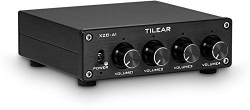 1-IN-4-OUT Lossless Analog Audio Switcher Box Splitter VOL Control for Amplifier (Black)