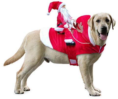 Idepet Hundekostüm Weihnachten, Hund Weihnachten Kostüm mit Santa Claus Reiten auf Haustier Katze Hundepullover Weihnachten