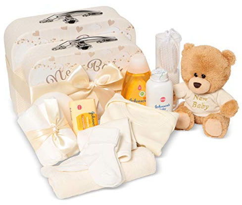 Baby Box Shop Geschenke Zur Babyparty Neutral - 12 Baby Reveal, Geschenk, Unisex Baby Geschenkset, Baby Geschenkset, Gender Reveal Geschenk - Baby Geschenk Neutral, Baby Geschenkset Unisex - Creme