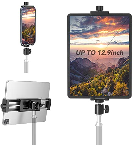 Fully Metal iPad Holder with Ball Head - Tripod Adapter for iPad Pro, Air, Mini, Galaxy Tab, Surface Pro, iPhone (4-15)